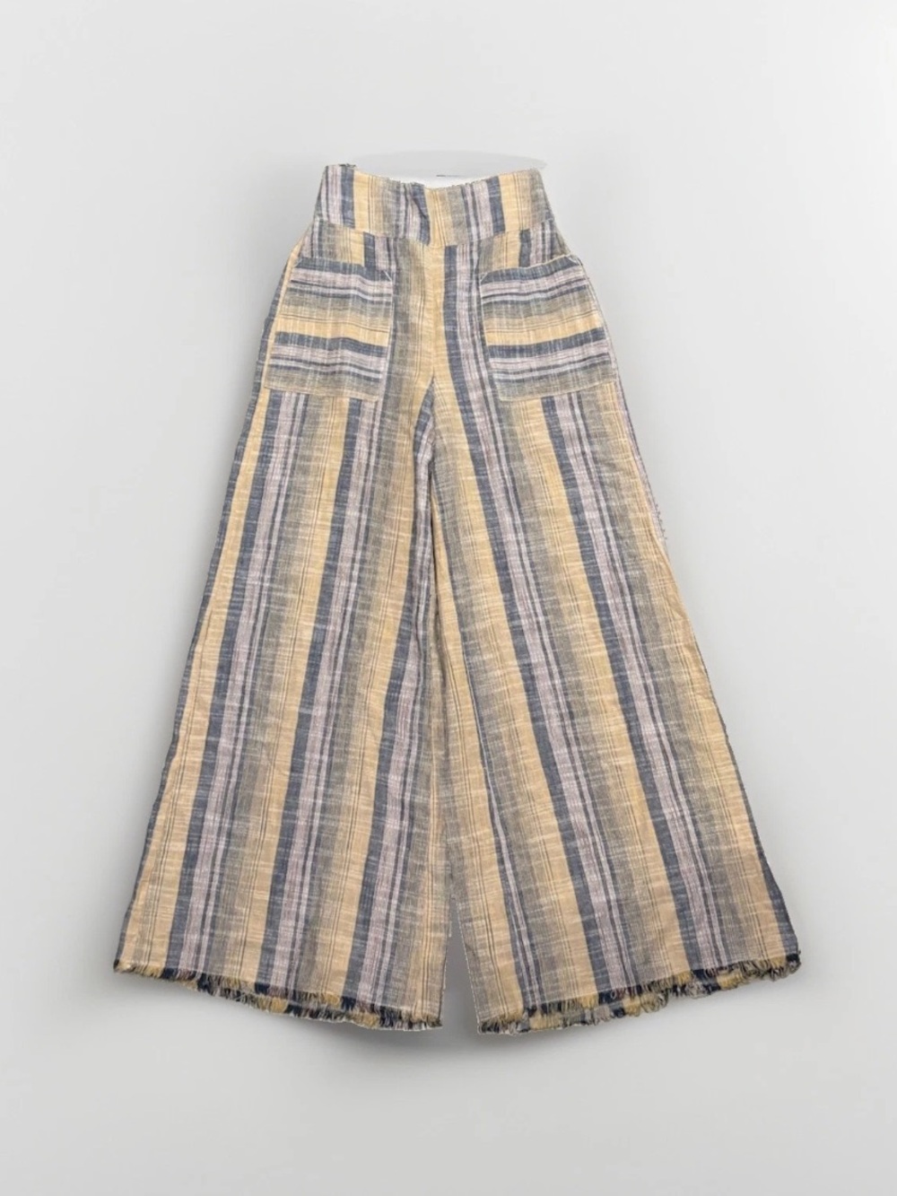 Free People Moonlight Pull On Pants Medium Fringe Hem High Waist Wide Leg Linen